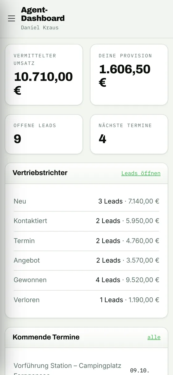 Agenten-Bereich auf Laptop, Tablet und Handy
