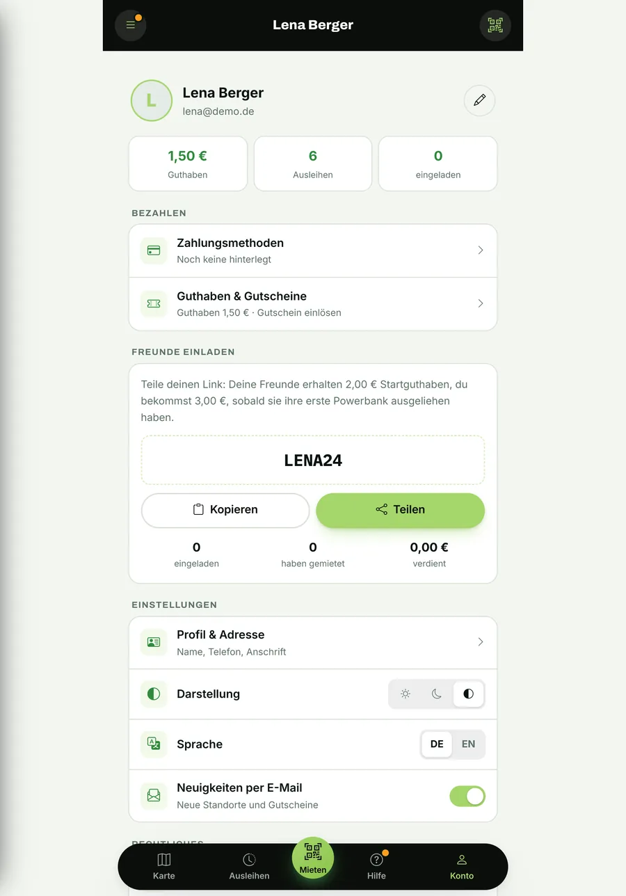 Powerbank24-App auf Tablet und Handy